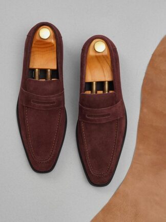 Giày nam Penny Loafer da lộn nâu đỏ GNLA0828-N